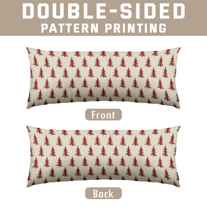 Christmas Pillow Cover 14x36 Inch Red Cream Tree Xmas Holiday Print Decorative Long Throw Pillowcases Outdoor Winter Seasonal Rustic Farmhouse Lumbar Rectangle Cushion Case Decor for Couch Sofa Bed
