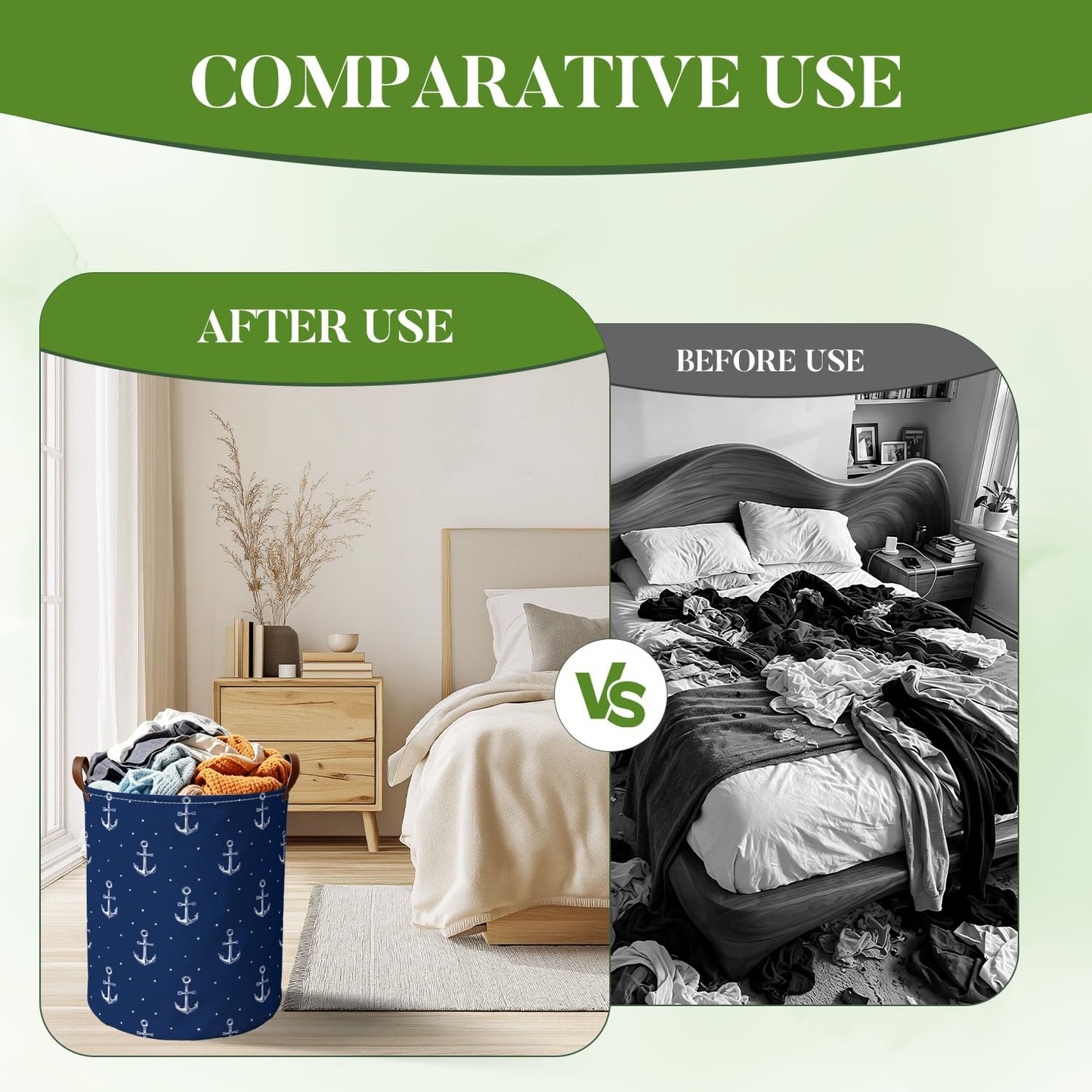 Laundry Basket 15.75 x 15.75 x 19.7 Inch Oxford Fabric Clothes Hamper with Nautical Anchor Pattern Foldable Laundry Storage Bin with Handles for Bedroom Bathroom Dorm Dirty Clothes Organizer