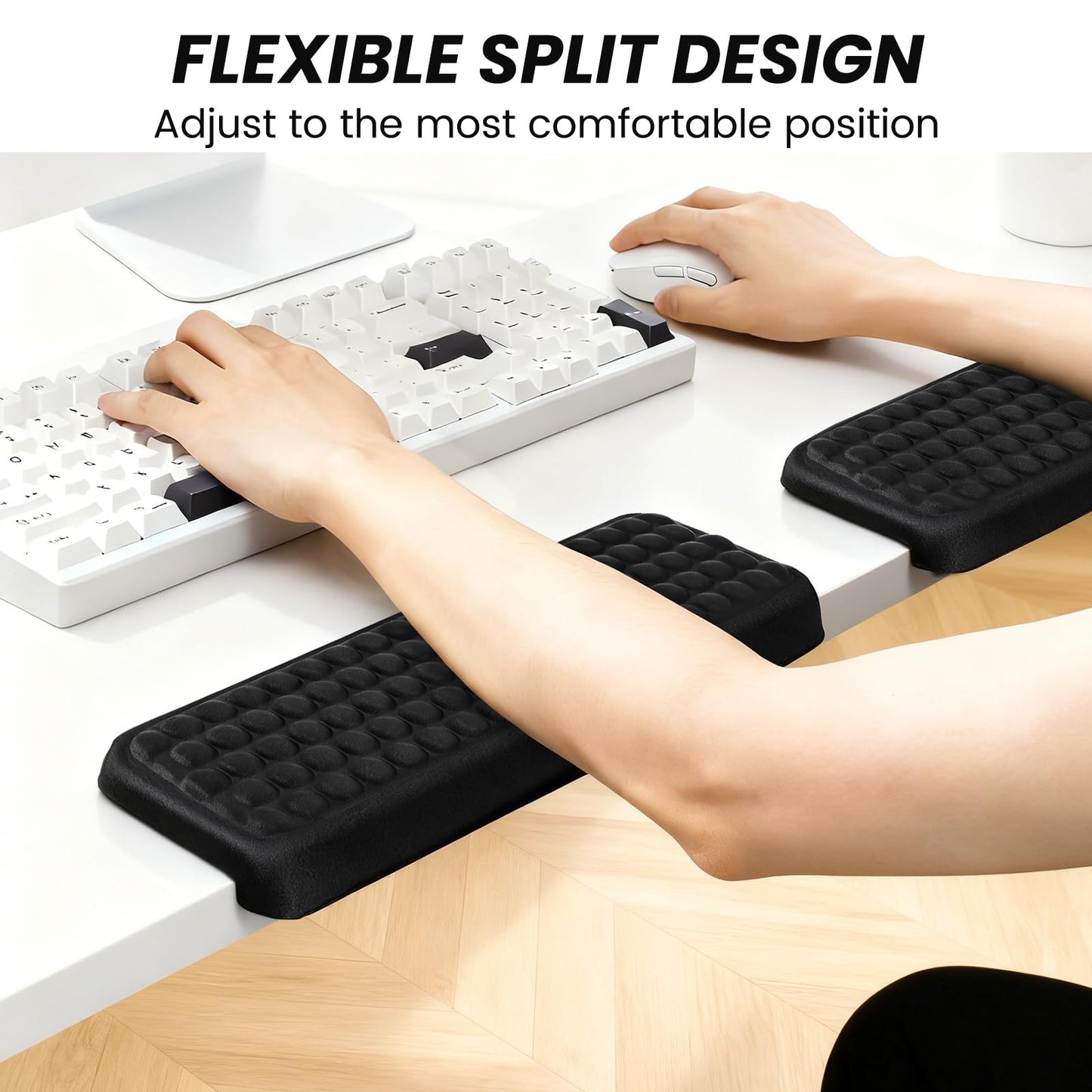 Arm Rest for Desk, 2-PCs L-Shaped Memory Foam Elbow Keyboard Wrist Pads with Non-Slip Base, Ergonomic Desk Edge Cushion & Wrist Rest for Computer Keyboard, Office and Home Use