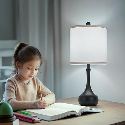 23" Black Metal Modern Table Lamp Set of 2,Farmhouse Bedside Lamps for Living Room, 3 Color Temperature Rustic Table Lamps for Bedroom, Night Stands, Dorm,Office, Home Décor(Bulb Included)