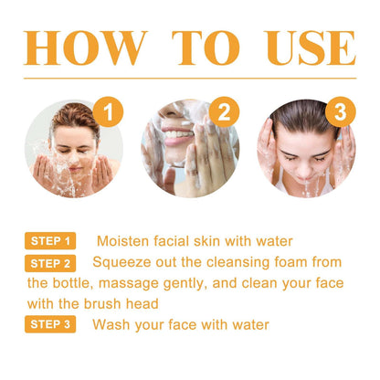 2 Pcs Turmeric Foaming Face Wash, Deep Cleansing Glow Wash Turmeric Facial Cleanser With Brush.