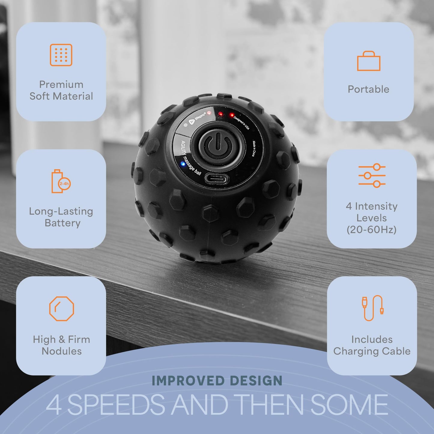 LifePro 4-Speed Vibrating Massage Ball Roller- Revolutionary Lacrosse Ball Deep Tissue Trigger Point Therapy - Massage Ball for Plantar Fasciitis, Yoga Therapy, Mobility, Myofascial Release Ball