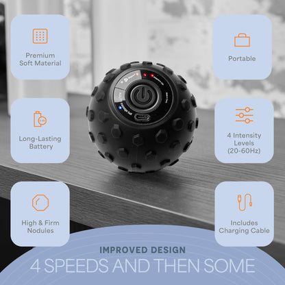 LifePro 4-Speed Vibrating Massage Ball Roller- Revolutionary Lacrosse Ball Deep Tissue Trigger Point Therapy - Massage Ball for Plantar Fasciitis, Yoga Therapy, Mobility, Myofascial Release Ball