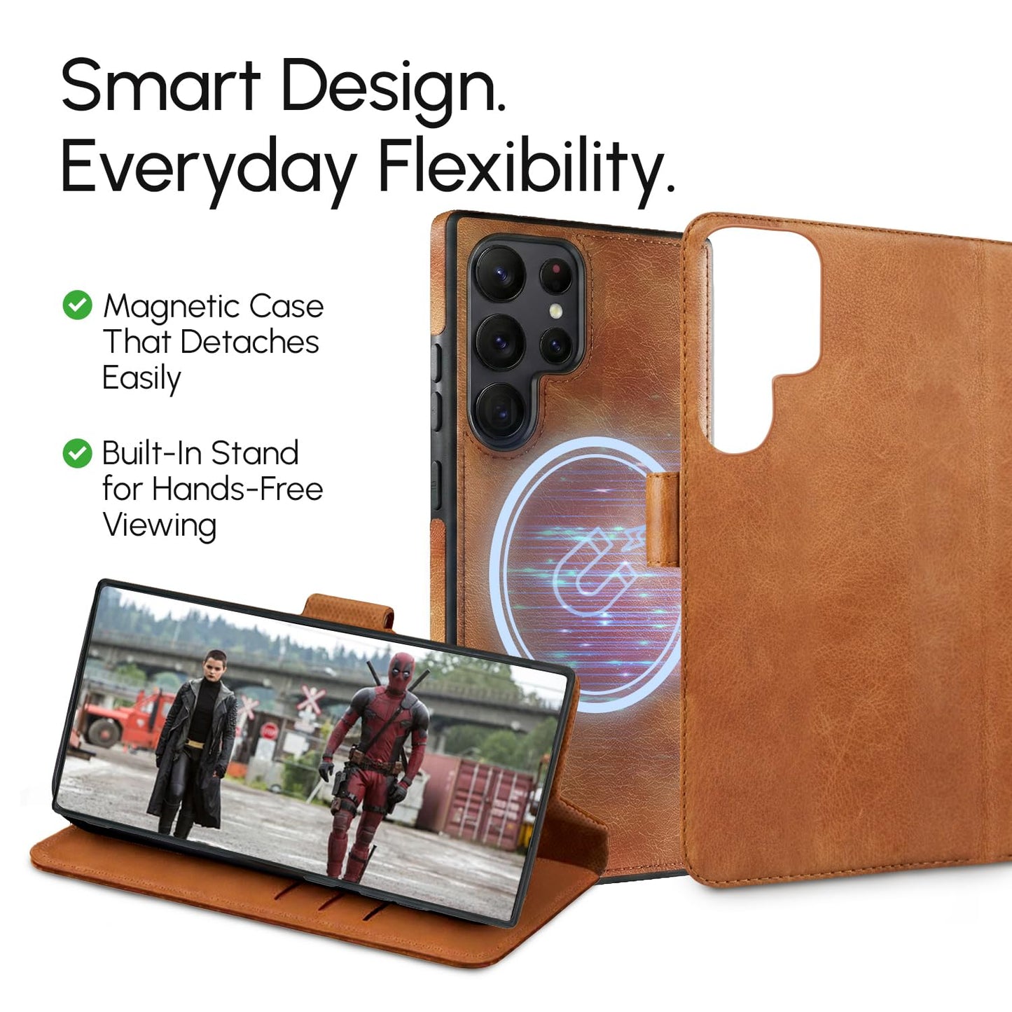 RadEnergy EMF Blocking Leather Phone Wallet Case for Samsung Galaxy A35 5G, FCC-Recognized & NVLAP-Accredited Lab Tested Up to 99% Radiation Reduction, RFID EMF Cell Phone Cover, Removable Case, Brown