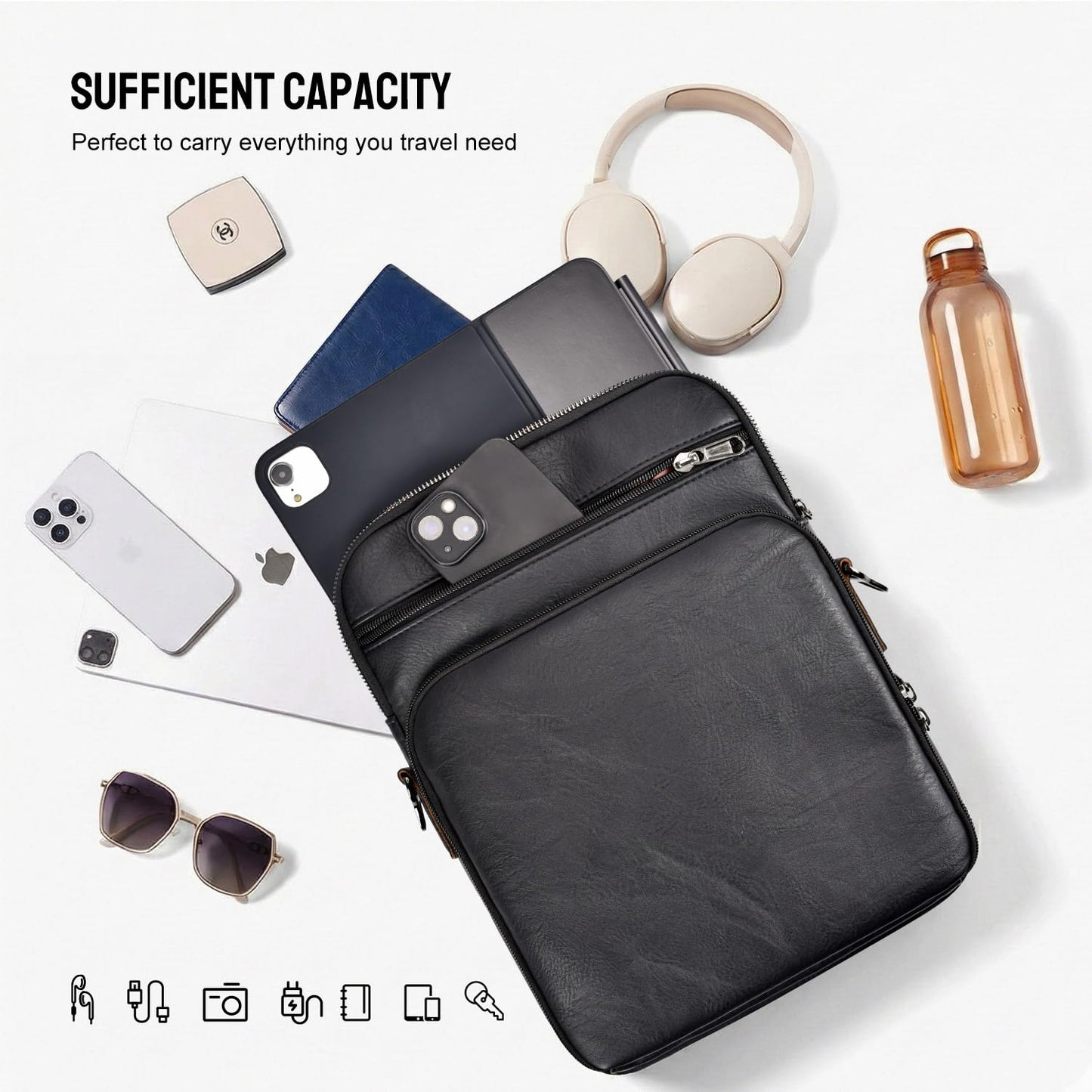 Crossbody Bags for Women and Men, Medium Leather Ladies Shoulder Cross body Bag Sling Travel Purses Handbags Compatible with 11 inch iPad Pro Air 11 with Magic Keyboard