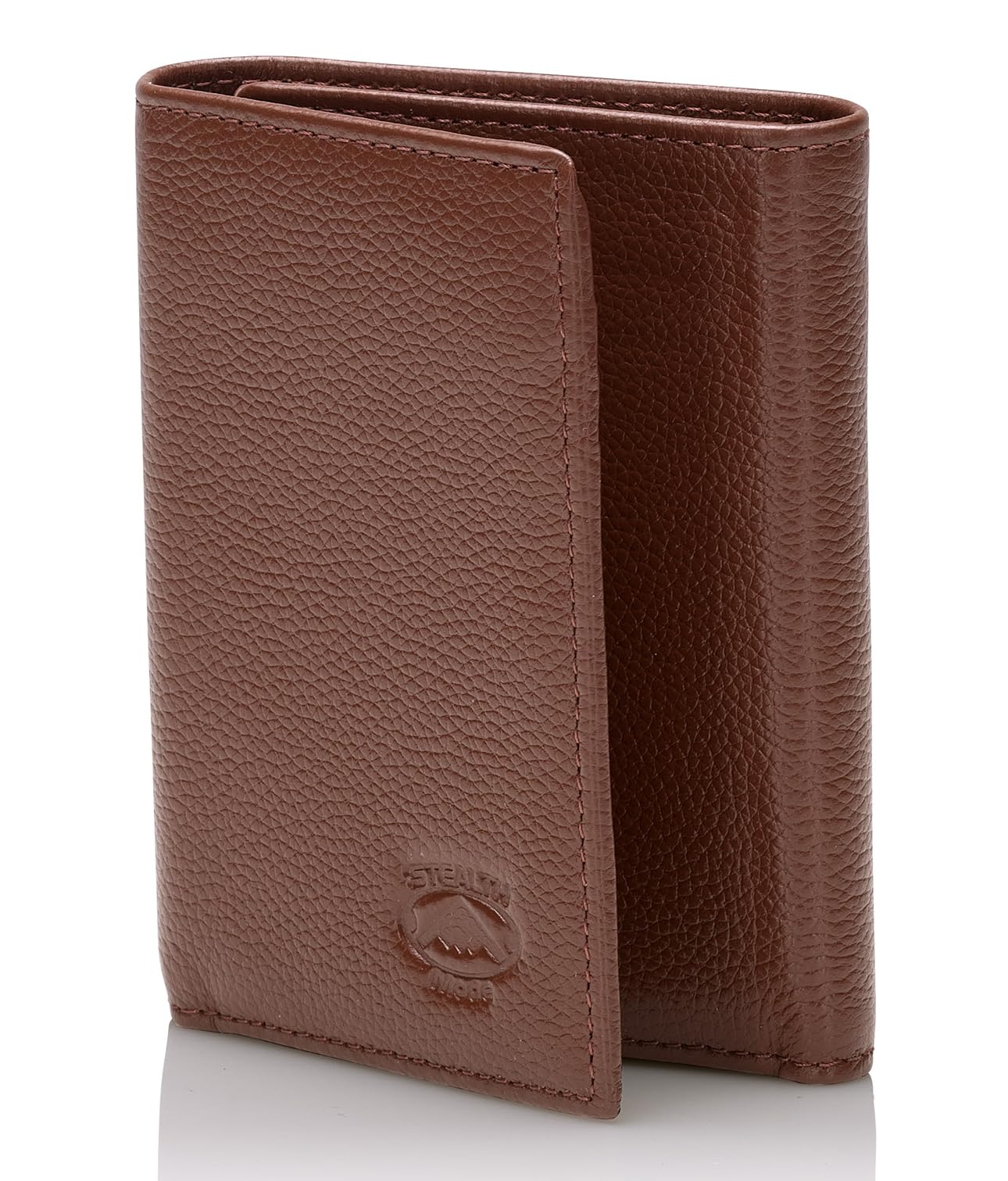 Stealth Mode Trifold Wallet - RFID Blocking Wallet with Flip ID Holder - Leather Case for Money, Credit Cards - Mens Organizer, Divided Billfold, Identity Protection - Men's Gifts (Brown Pebble)