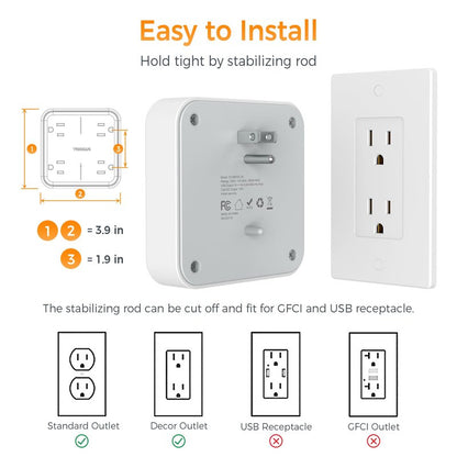 Multi Plug Outlet Extender, TESSAN 4 Outlet Splitter 3 USB Wall Charging Ports (2 USB C), Wide Spaced Multiple Expander Surge Protector for Office, Home, College Dorm Room
