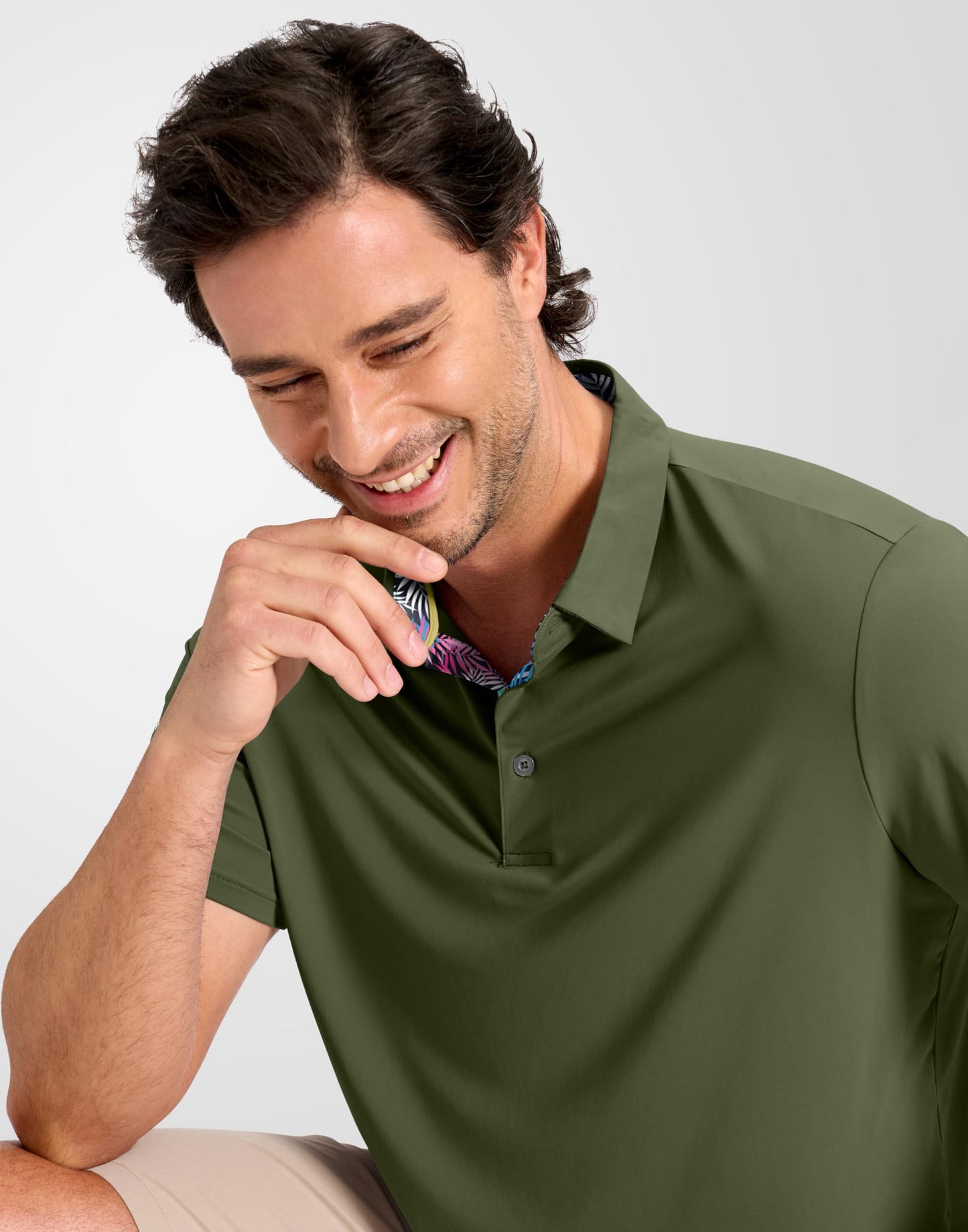 Obla Mens Golf Shirt Short Sleeve Dry Fit Moisture Wicking Performance Athletic Casual Work Collared Polo Shirts for Men (Olive Green_XL)