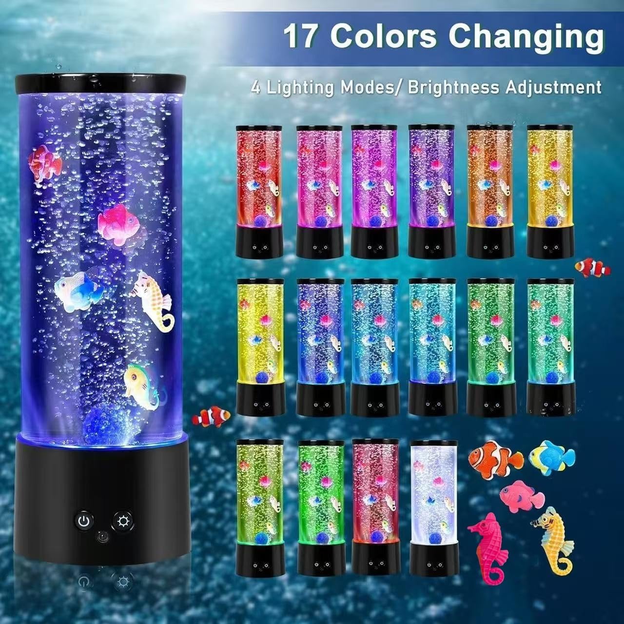 GWEUZMALL Bubble Fish Lamp,GWEUZMAL Multi Colour Changing Aquarium Light, 17colours Adjustable,Stress Relieving Mood Light Decoration,Suitable for Adults Kids,Home Office Decor Christmas Gifts