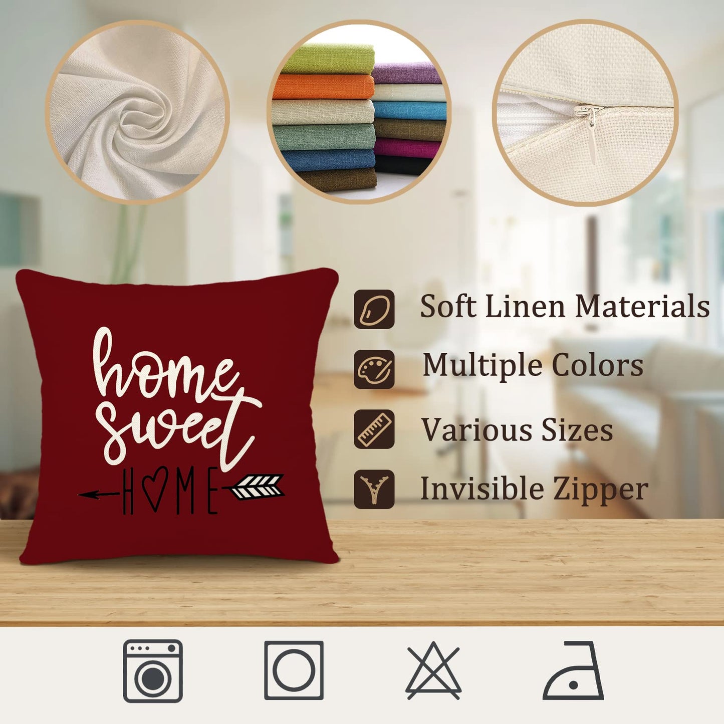 YCOLL Christmas Pillow Covers 18x18 Set of 4, Modern Sofa Throw Pillow Cover for Christmas Decor, Decorative Outdoor Linen Fabric Pillow Case for Couch Bed Car, Wine Red