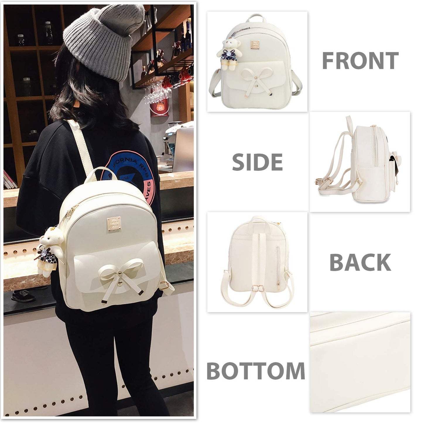K.E.J. Women Mini Backpack Purse Bowknot Leather Backpack 3-PCS Cute Small Backpack Purse for Women Rucksack for Ladies Shoulder Bag