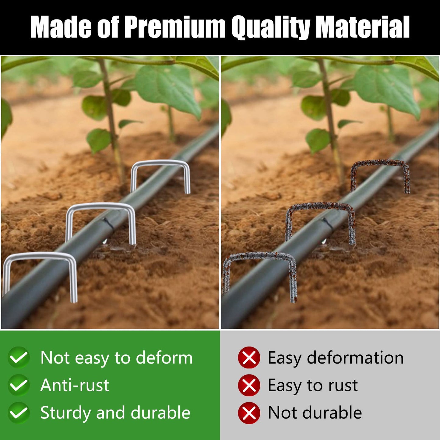FEED GARDEN 8 Inch 50 Pack Galvanized Landscape Staples 11 Gauge Anti-Rust Garden Stakes Landscaping Fabric SOD Pins Yard Stakes for Weed Barrier Fabric