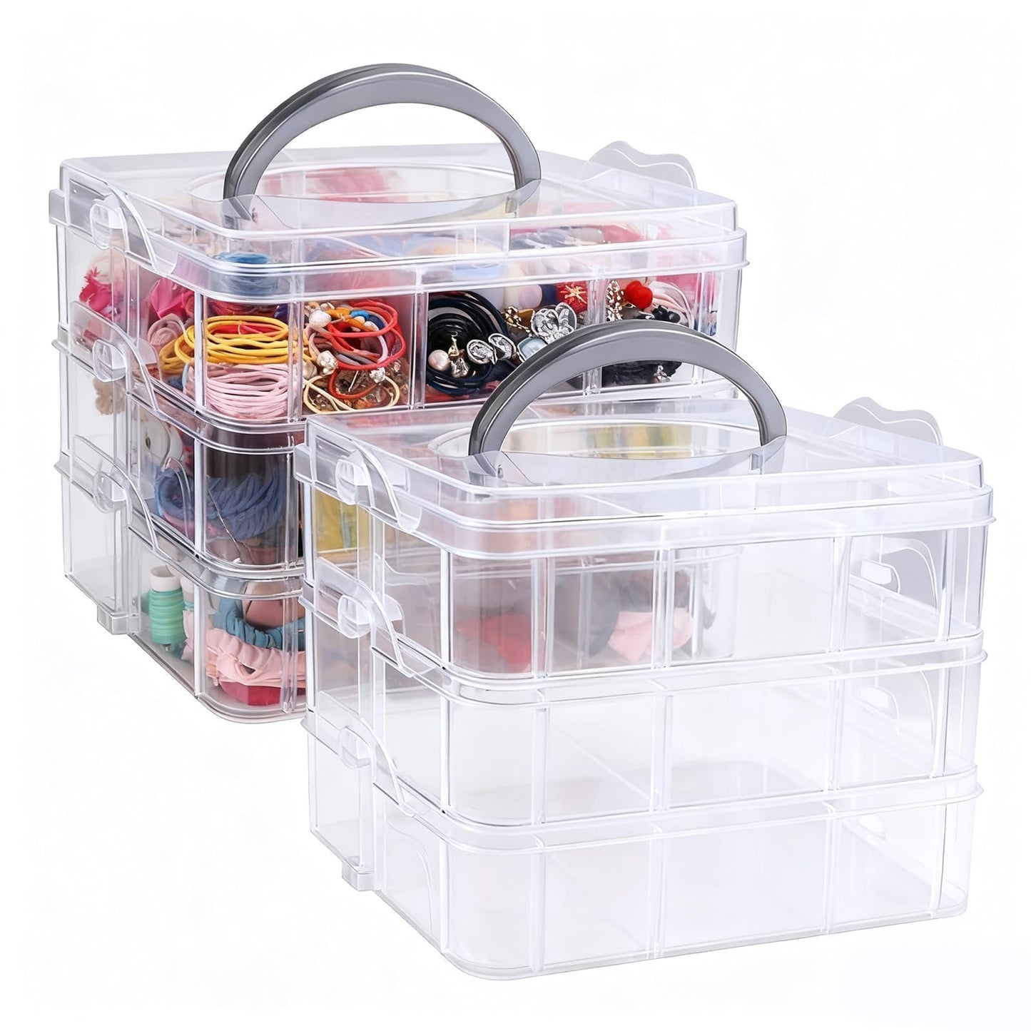 2pack 3-Tier Stackable Storage Container Box with Adjustable Compartments for Kids Toys, Art Crafts, Jewelry, Supplies,Tools Storage-18 Compartments, 5.91" L x 5.91" W x 5.12" H