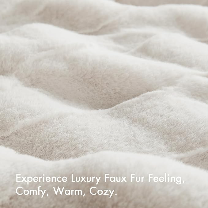 Madison Park Luxuriously Cozy Soft Long Faux Fur Throw Basketweave Blanket Reversible Soft & Snuggly Velvet Throw, Lightweight, Breathable Trendy Room Décor Summer Blanket, 50x60, Ivory