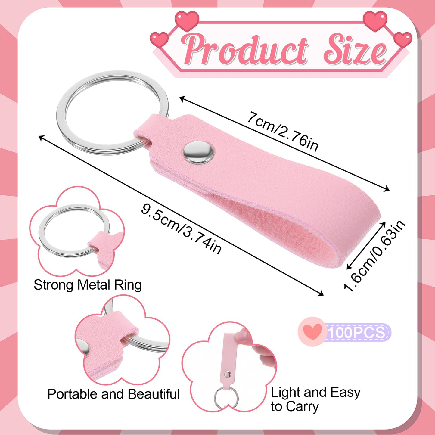 100 PCS Leather Keychains Blank Bulk PU Leather Keychain Blanks Bulk PU Leathers Laser Engraving Keychains with Key Rings, Wristlet Strap for Keys for Car Home Women Men DIY Supplies Gifts(10 Colors)