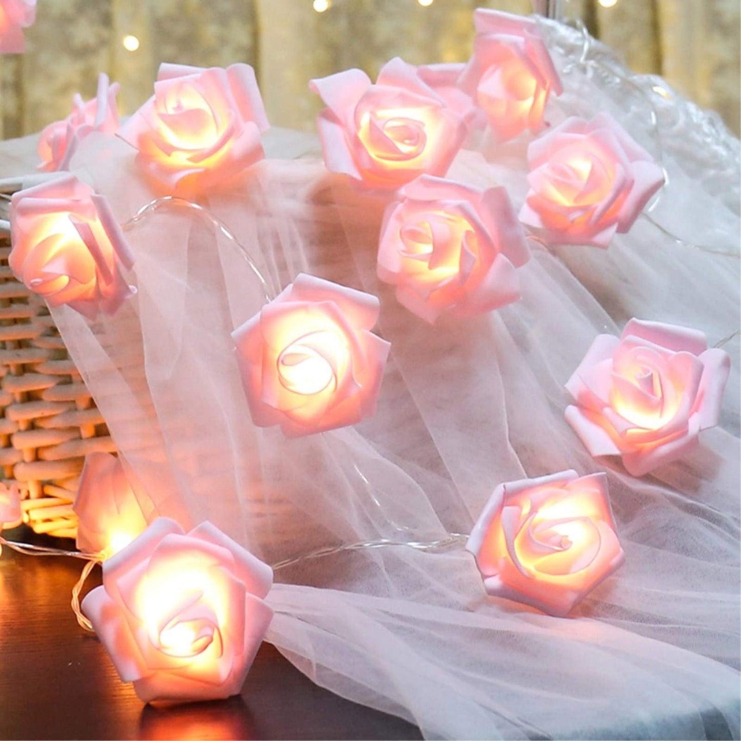 Fantasee LED Pink Rose Flower String Lights Battery Operated for Wedding Home Party Birthday Festival Indoor Outdoor Decorations Large Rose Flower Diameter 6cm (6.6ft 20LED, Pink Rose Warm Lights)