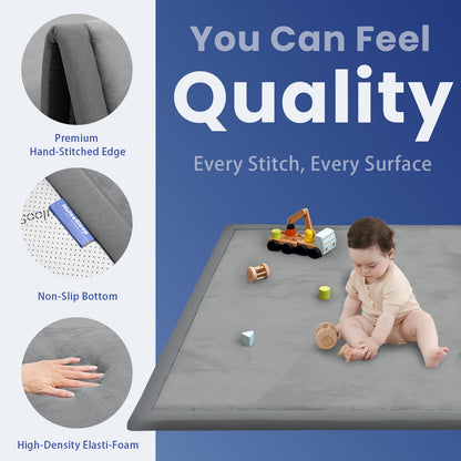 Extra Large 79"x118" Baby Activity Play Mat for Floor, 1.3" Thick Elasti Foam for Tummy Time & Crawling, Non-Slip Nursery Rug for Infants, Toddlers & Kids, Tatami Style Mat for Yoga, Living Room, Classroom & Playroom (Dark Gray)