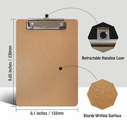Uzant Mini Clipboards, 16 Pack 6" x 9" Small Clipboards Bulk, Wooden Memo Mini Clip Boards with Low Profile Clip, Hanging Loop for Office Home Classroom Supplies