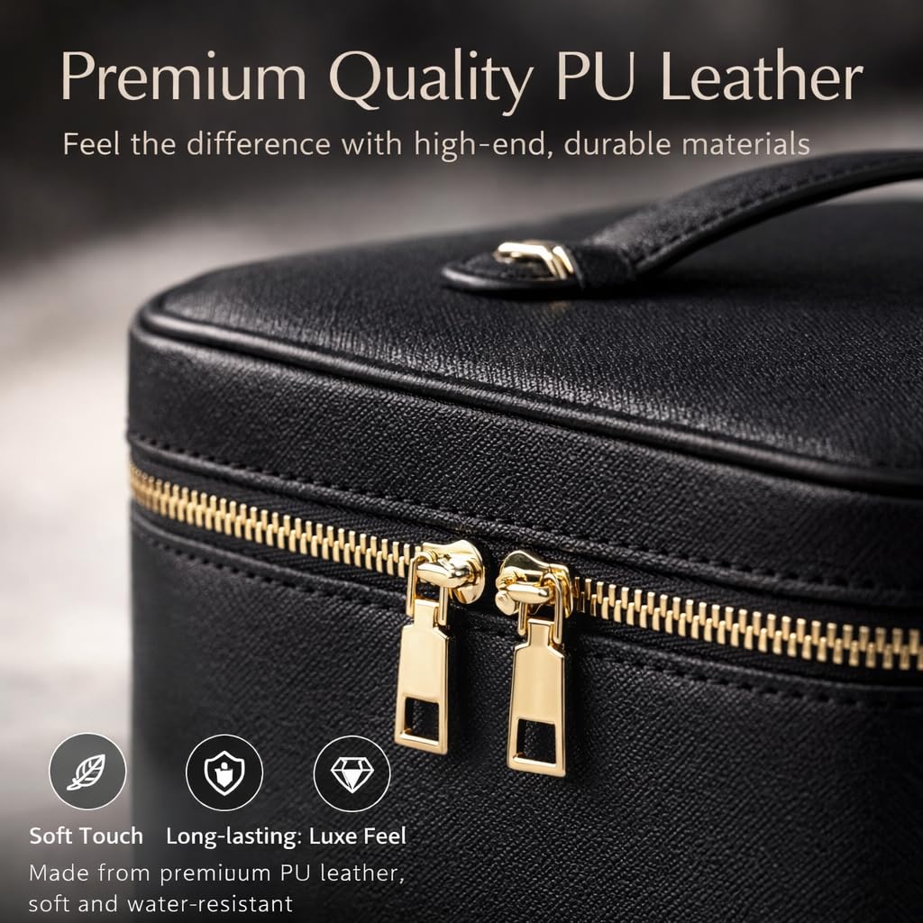 Makeup Bag Vanity Case for Women – Portable Cosmetic Bag Makeup Bag Organizer Travel Toiletry Bag with Removable Divider