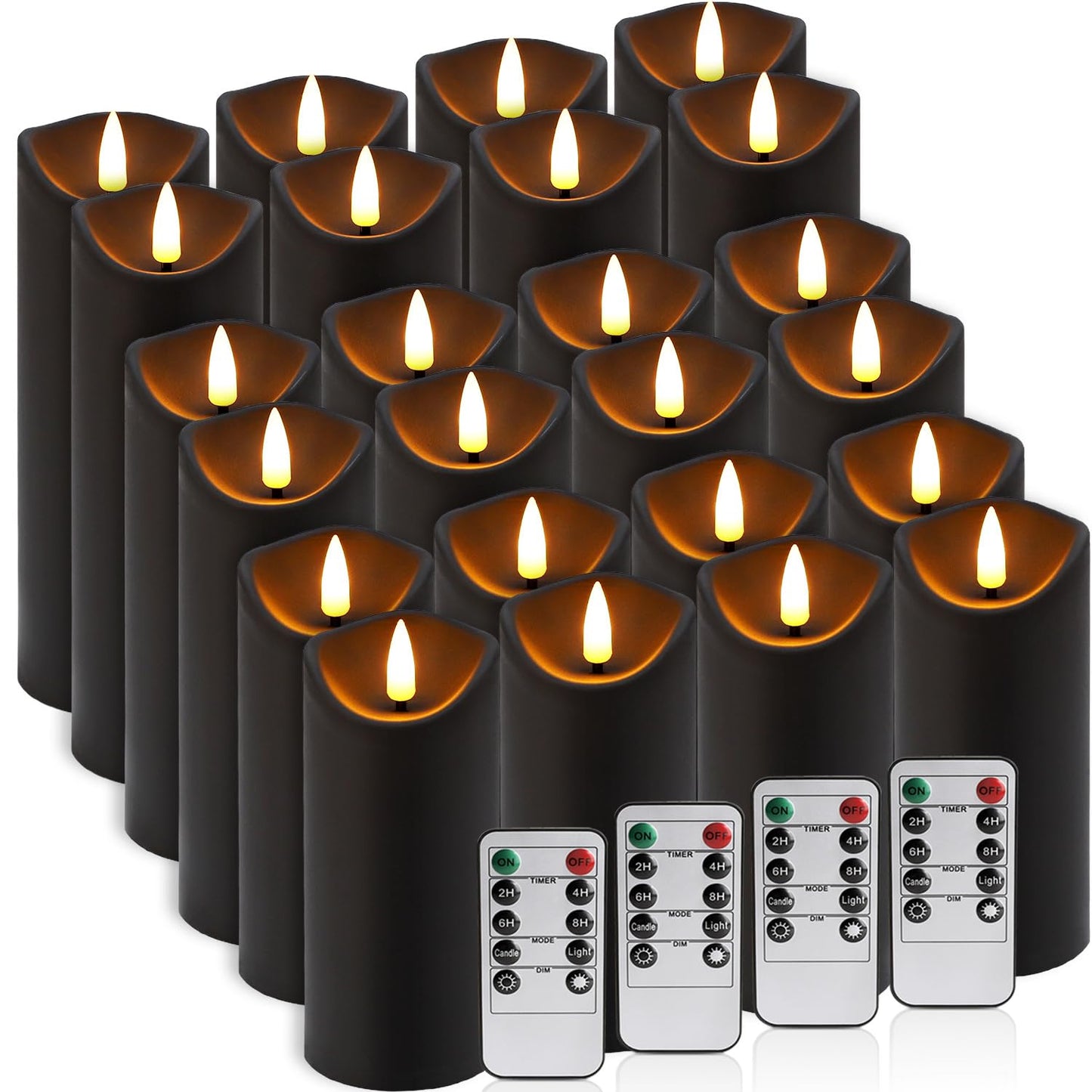 YOROXRG 24 Pack Halloween Decoration Flickering Flameless Candles, Battery Operated LED Pillar Candles with Remote Control and Timer.for Home Decor (D2.2 xH 5" 6" 7" Black)