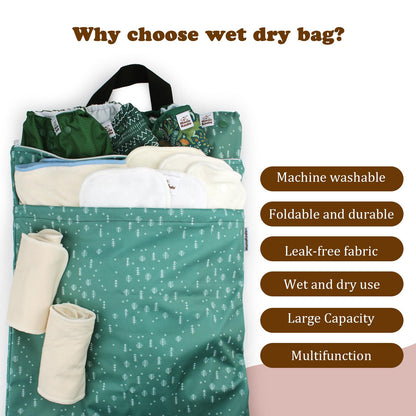 Mama Koala Reusable Hanging Wet Dry Bags for Baby Items, Cloth Diapers, Swimsuits, Travel, Gym Clothes, Beach, Pump Parts, Toiletries, Two Zippered Pockets, 2 Pack (W005L)