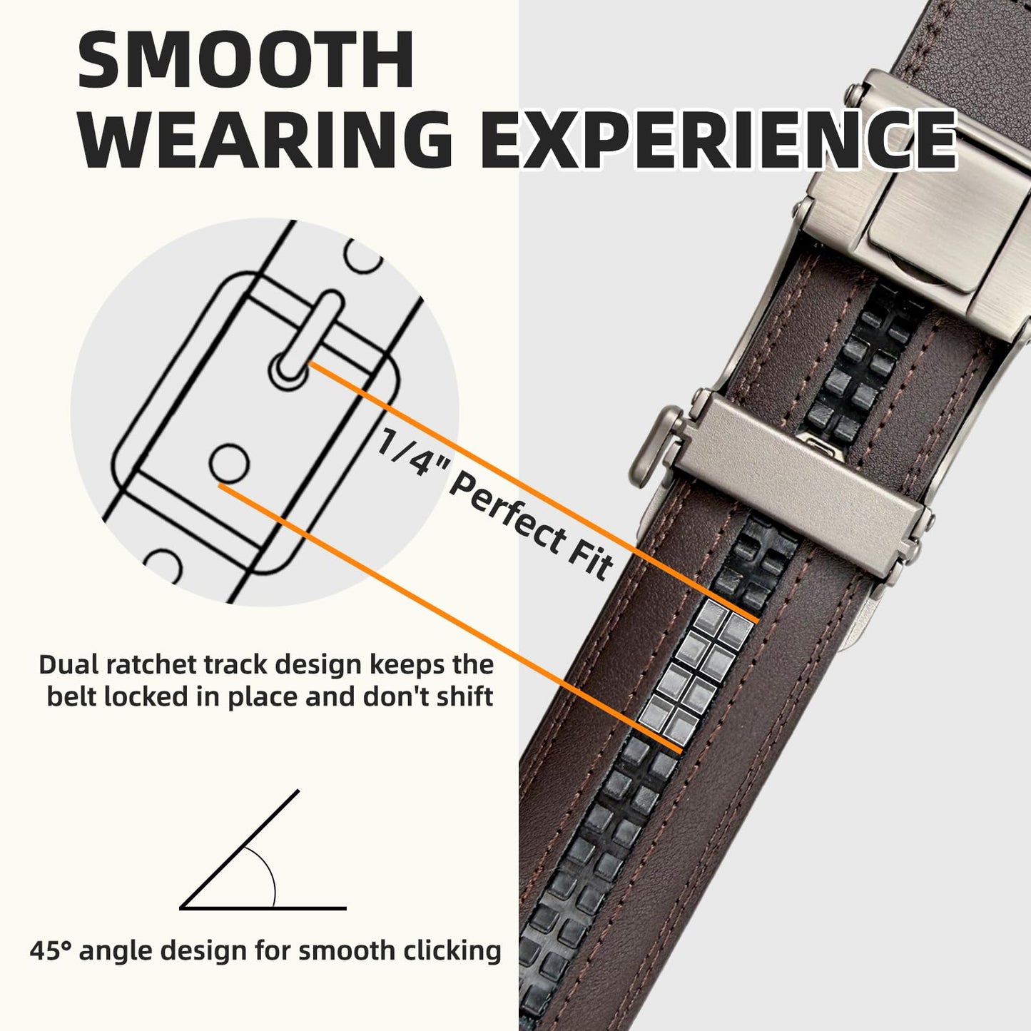 QVGFCTB Mens Belt 2 Pack, Leather Ratchet Belts for Men - Adjustable Trim to Fit Holeless Click Buckle for Dress, Casual & Jeans, 1 3/8"
