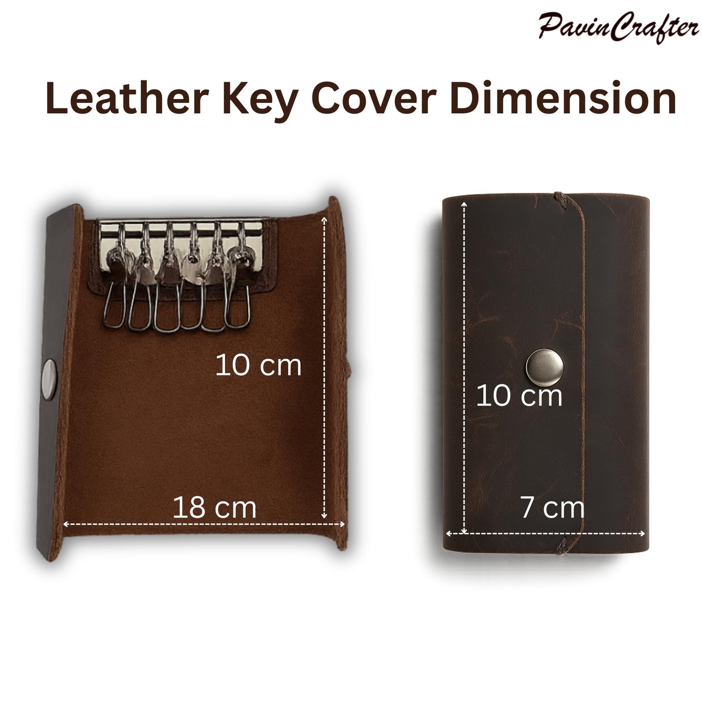 PavinCrafter Leather Key Sleeve – Brown Genuine Leather Key Holder with 6 Ring Slots & Button Closure – Compact Key Organizer for Men & Women