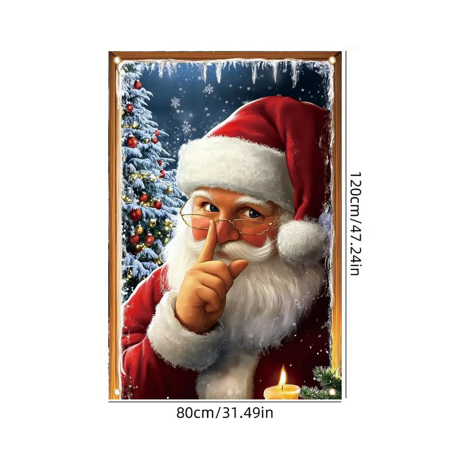 Saoplasa Christmas Window Cover Santa Claus Silent Night Decor Snowy Tree Candle Light Holiday Window Art Panel for Home Living Room Indoor Xmas Decoration 47x31 Inch Winter Wall Hanging Curtain