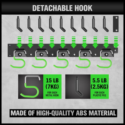 SWANLAKE Plastic 64 Inch Adjustable Storage System, Wall Mounted Hooks Tool Organizer，Garden Tool Hangers, Black