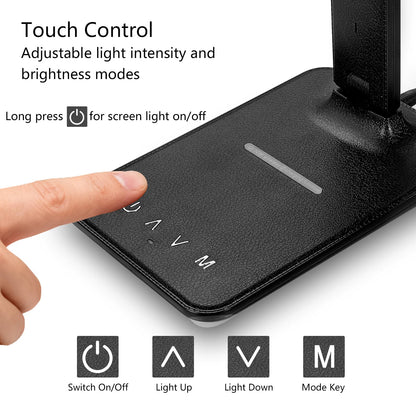 M-Xeotei LED Desk Lamp with 10W Wireless Charger & USB Port, Eye-Caring Dimmable Touch Control Lamp with Clock Display, Adjustable Foldable Arm, 5 Brightness & 3 Color Modes for Home Office Study