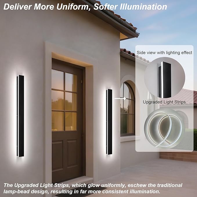 2 Pack 31 inch Modern Outdoor Wall Light with Remote Control, 2700K-6500K Dimmable Exterior Wall Sconce IP65 Waterproof Porch Wall Light Fixture for Patio Garage Hallway
