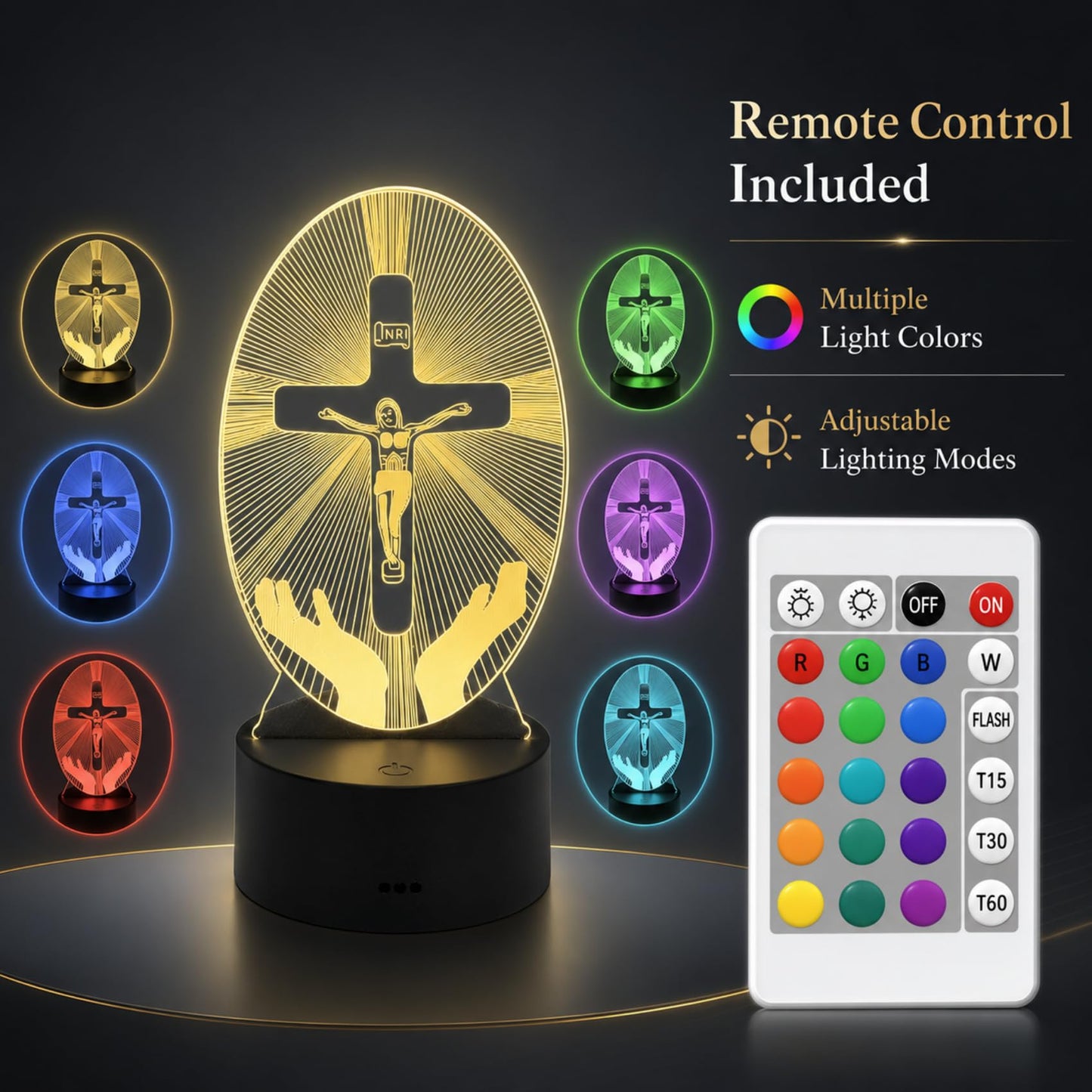 LJYIDAMY 3D Jesus Cross Night Light, Christian LED Illusion Lamp with Remote, USB Powered Religious Cross Lamp for Bedroom Prayer Room Decor, Christmas Christian Gifts for Men Women