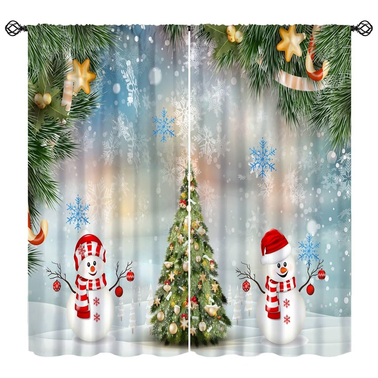 FengMingRui Christmas Curtain Christmas Happy Holidays Winter Snowflake Holiday Christmas Snowman Decor Window Treatment Bedroom Living Room Decor Window Drapes 42" W X 45" L