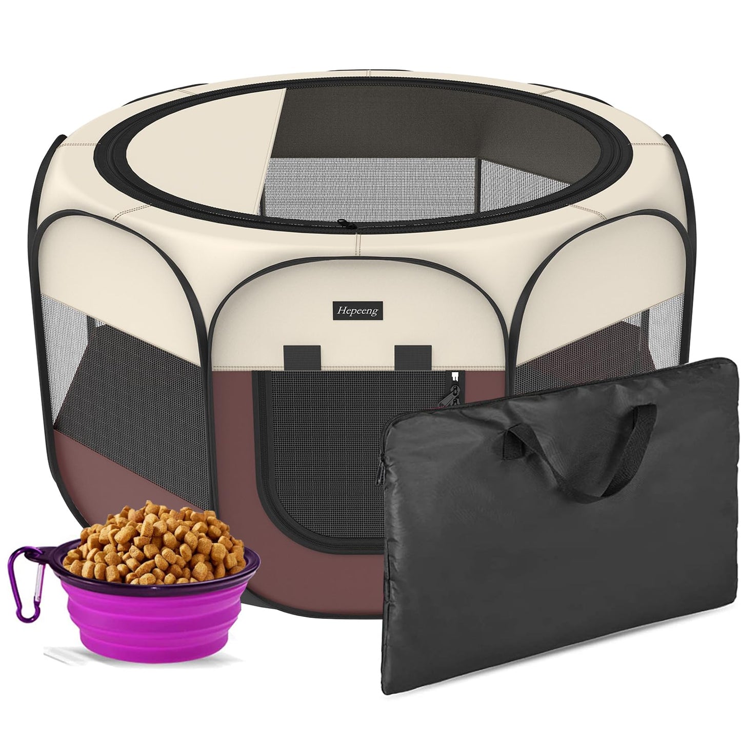 Hepeeng Portable Foldable Pet Dog Cat Playpen and Puppy playpen Pet Tent with Carrying Case Collapsible Travel Bowl Indoor/Outdoor Use with Water Resistant and Removable Shade Cover