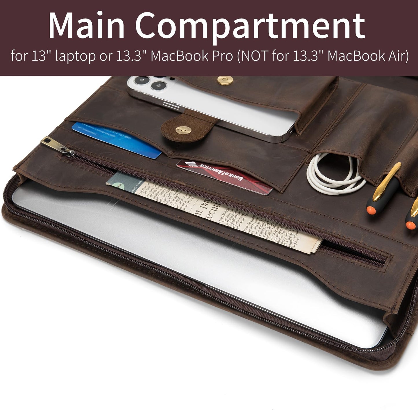 Geslun Genuine Leather Portfolio with Front Pocket for Men and Women, 8.5 x 11 Legal Pad Notepad Holder, Zippered Business Organizer, Professional Executive Letter Notebook Folder for Work, Dark Khaki