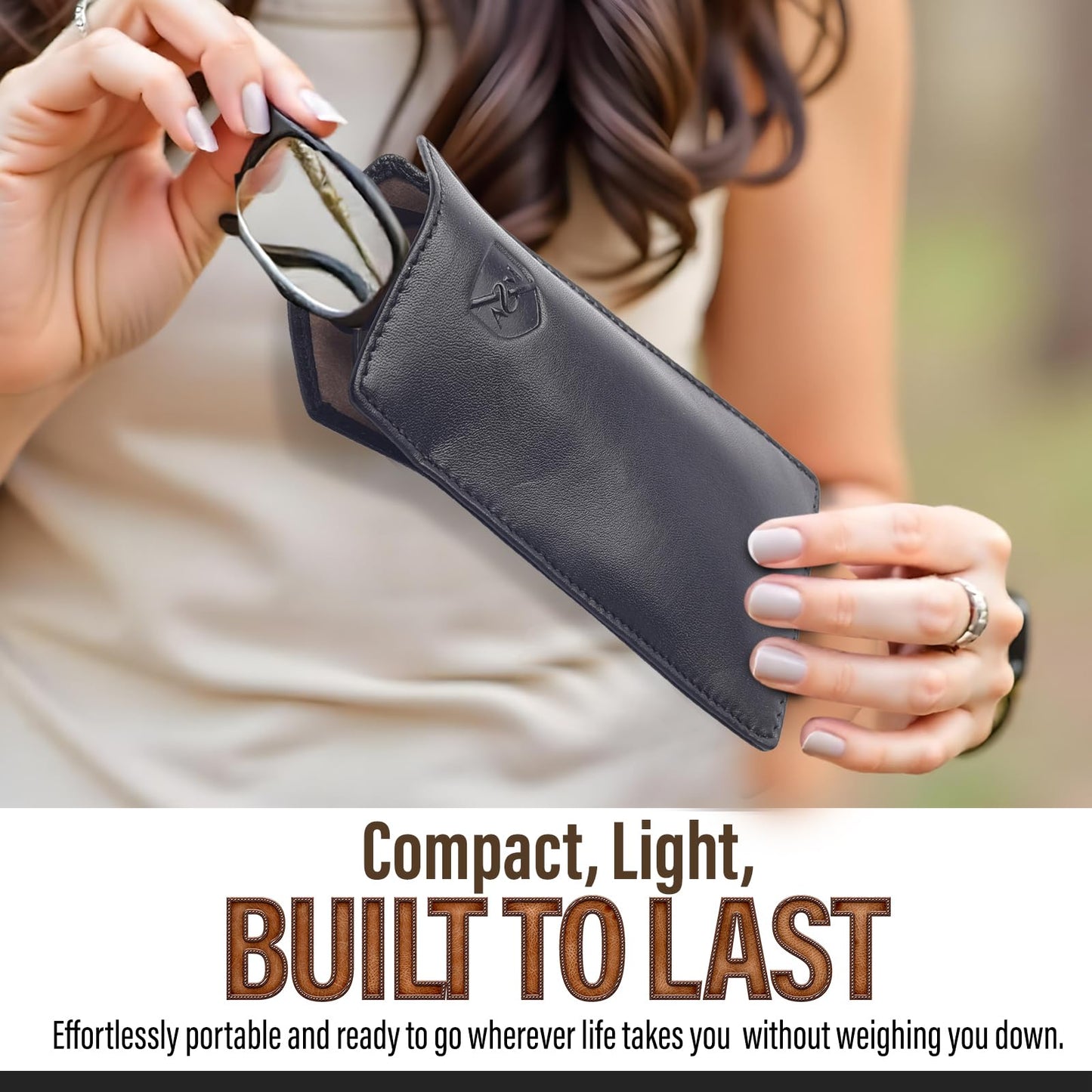 ALLEN & MATE 100% Leather Slim Glasses Case for Reading and Computer Glasses for Men & Women - Premium Black