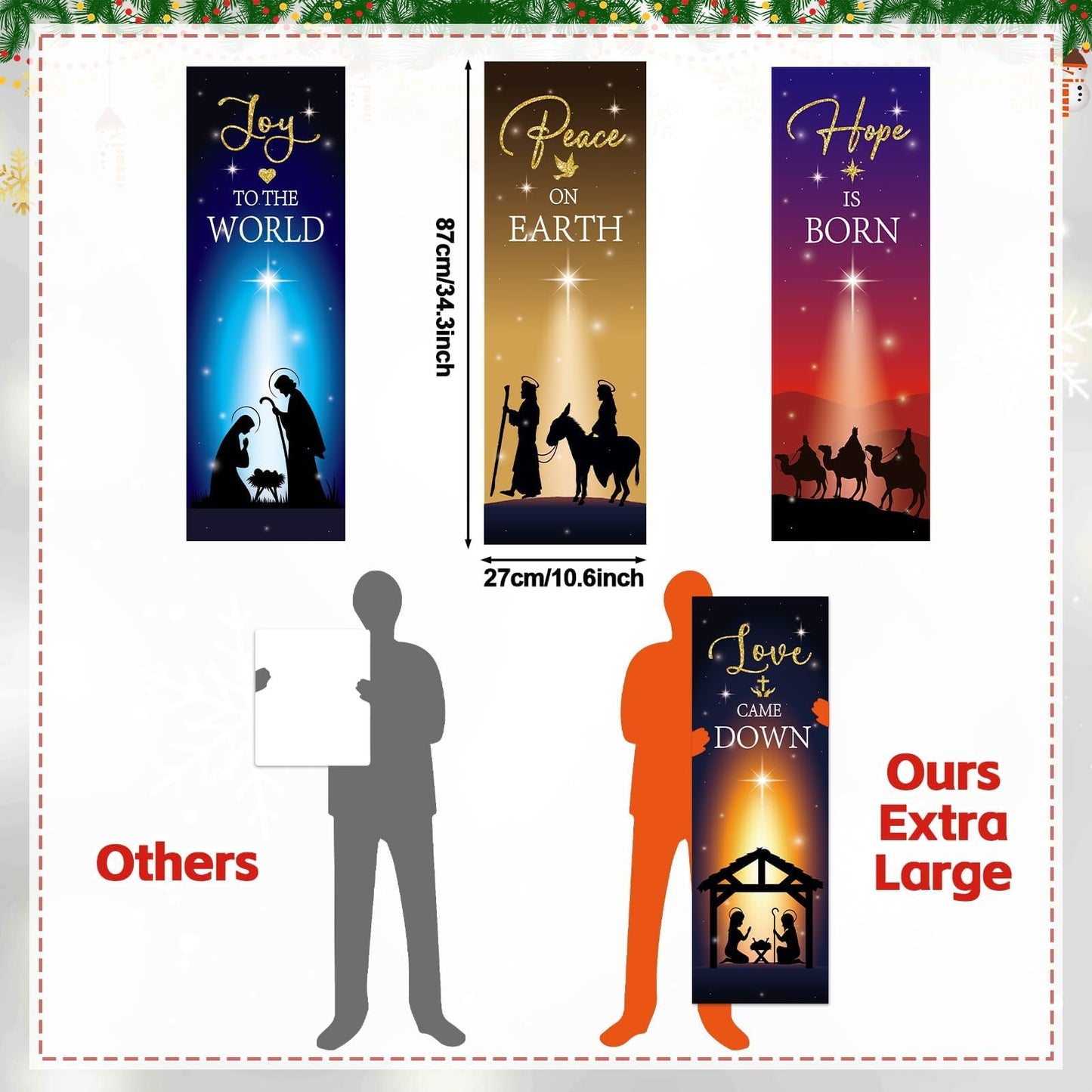 4Pcs Christmas Nativity Large Window Clings Decorations Religious Jesus Christmas Window Decals Nativity Scene Love Hope Joy Peace Double-Side Stickers for Xmas Holiday Party Home Church School Decor