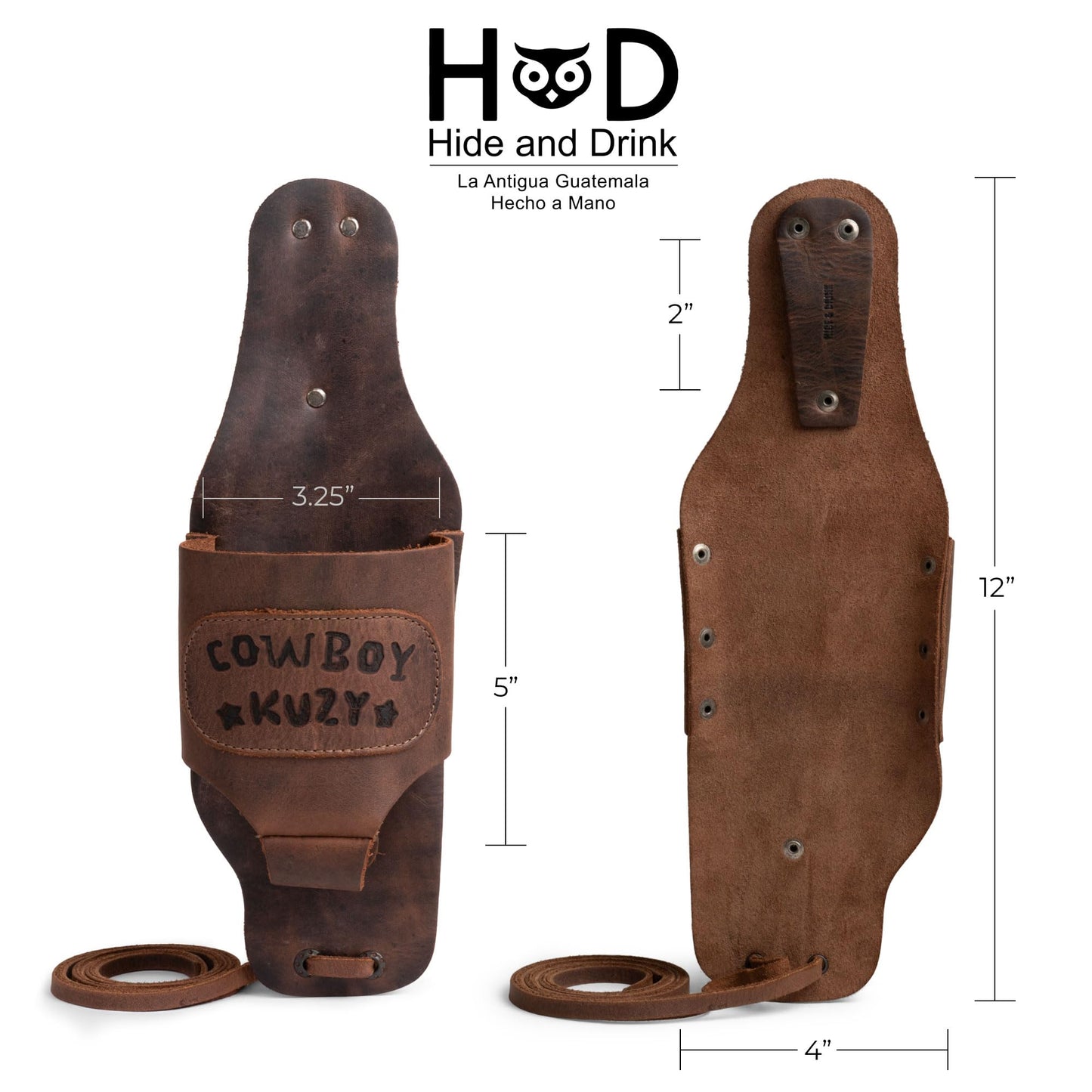 Hide & Drink, Beer Holster for Cowboy, Handsfree Beverage Holder, Western Bottle Leg Grip for Men and Women, Full Grain Leather, Handmade Drinking Accessories, Bourbon Brown