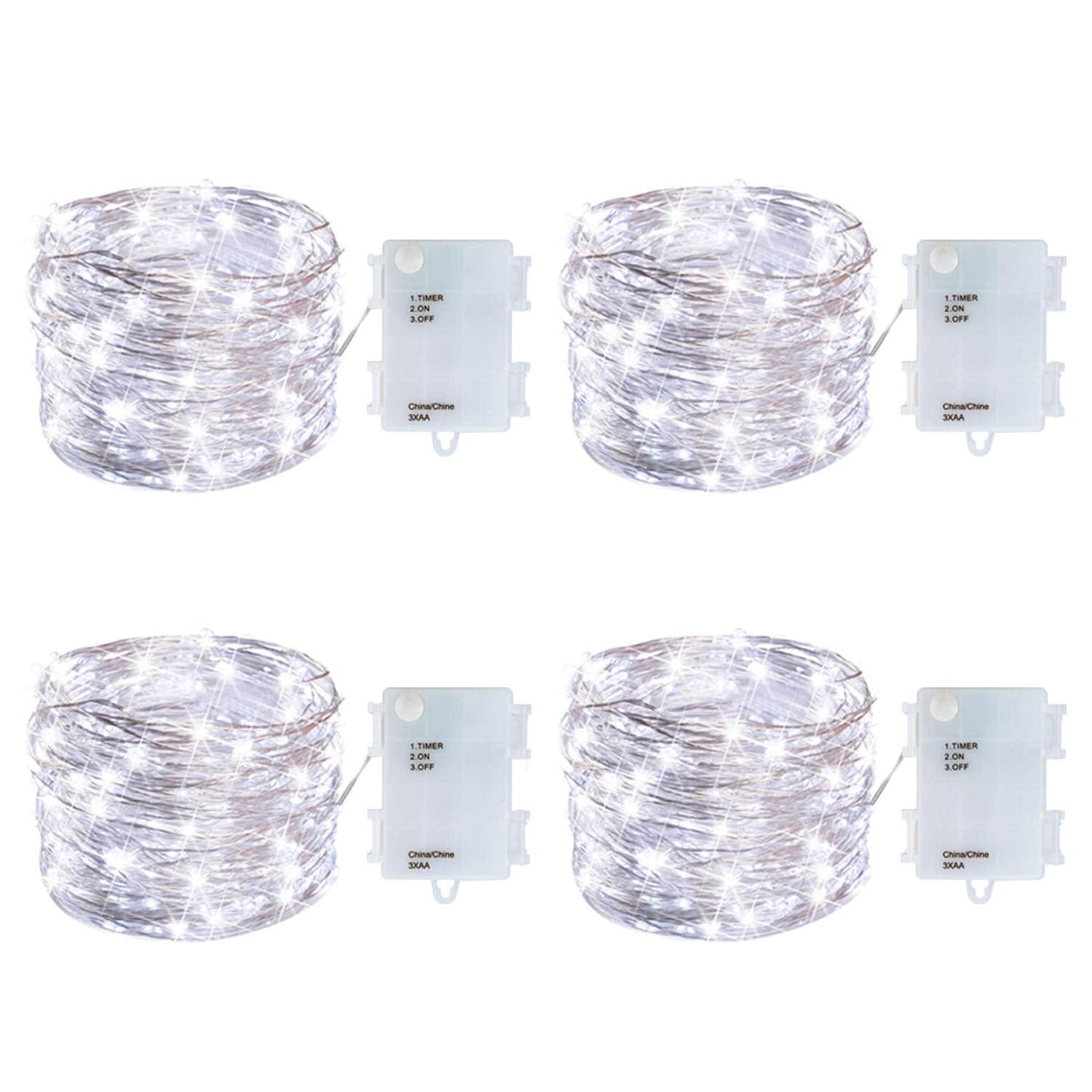 yongzhenlite 4 Pack Battery Operated Dewdrop Led Lights,Indoor Mini Fairy Lights with Timer Function,for Christmas and Halloween Lighting Decoration,6 Hours on/18 Hours Off,30 Count LEDs,10 Feet