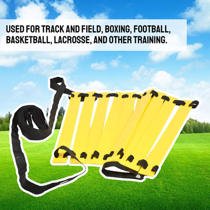 TNZMART Agility Ladder Speed Ladder 6Rung10FT 12Rung20FT Training Equipment for Football Soccer Basketball with Carrying Bag (10FT, Yellow)