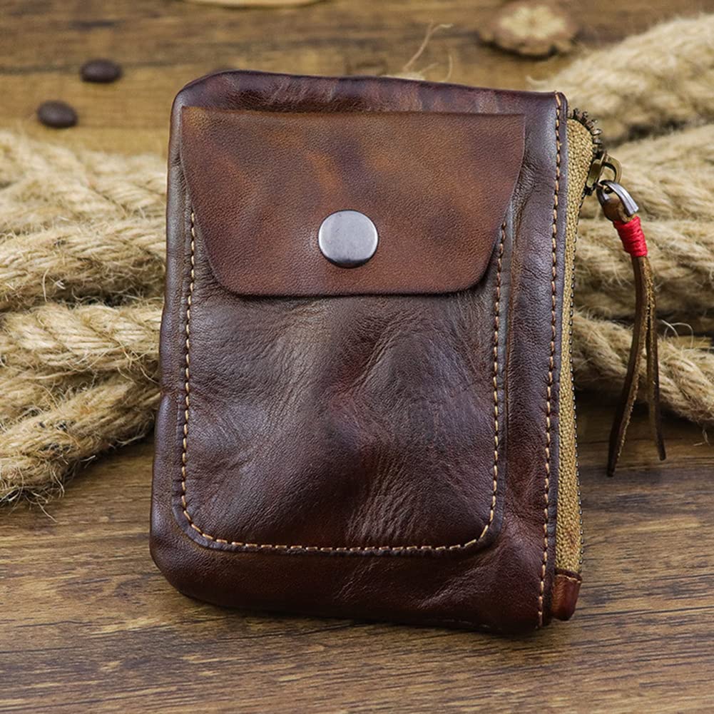 Wugebud 1 Pcs Leather Zipper Coin Purse Wallet With Card Slots, Snap Coin Organizer, Change Holder,Card Case, Leather Zipper Storage Bag for Men & Women