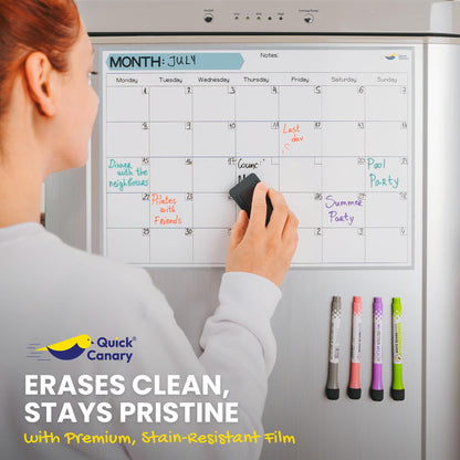 Monthly Magnetic Calendar for Refrigerator - 17x12” Dry Erase Fridge Calendar Magnet - Starts Monday, Organizes 2025 Schedules, Chores, Meals, More - Whiteboard with 4 Markers & Eraser by Quick Canary