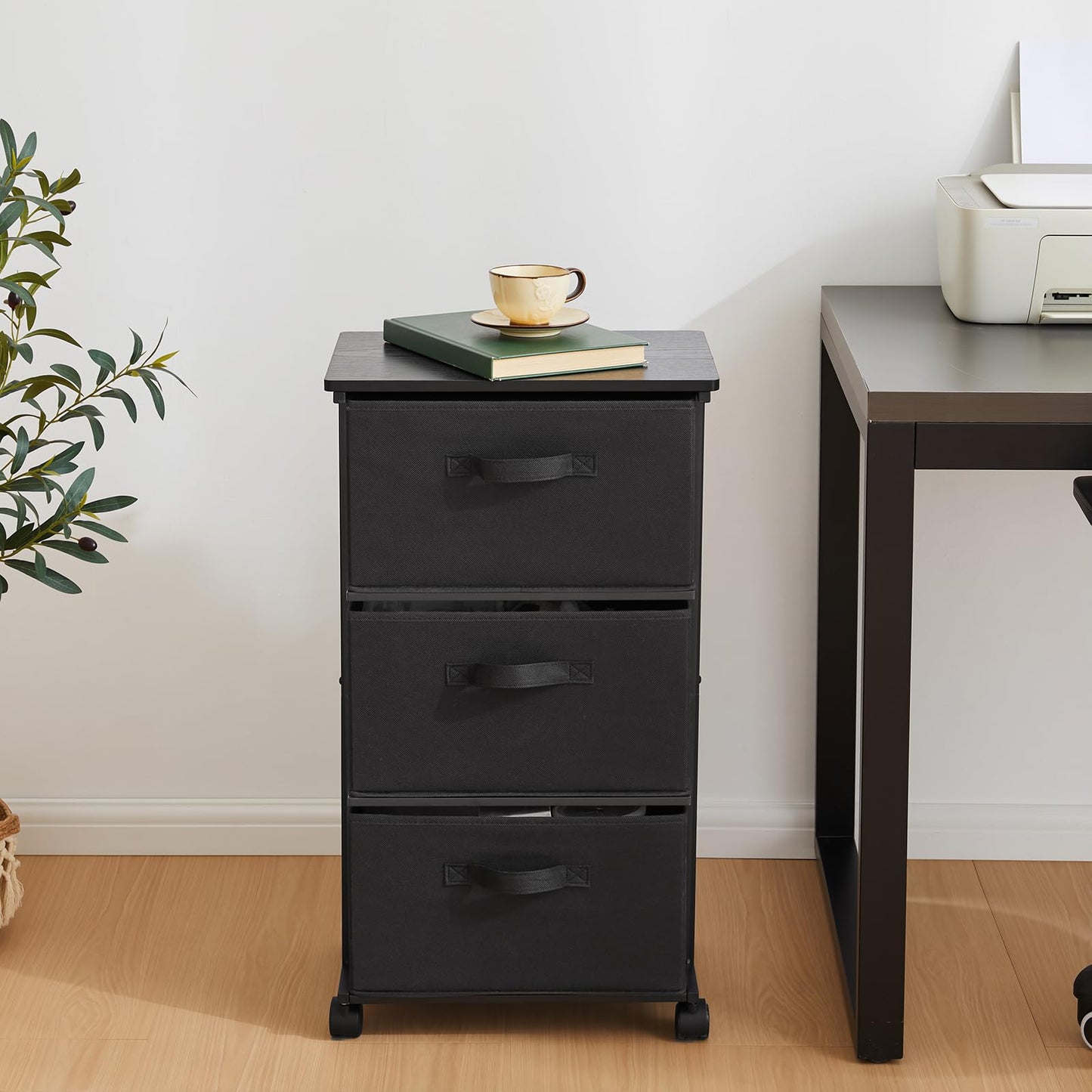 MAX Houser Dresser Storage with 3 Drawers, Fabric Dresser Tower, Vertical Storage Unit for Bedroom, Closet, Office, Black