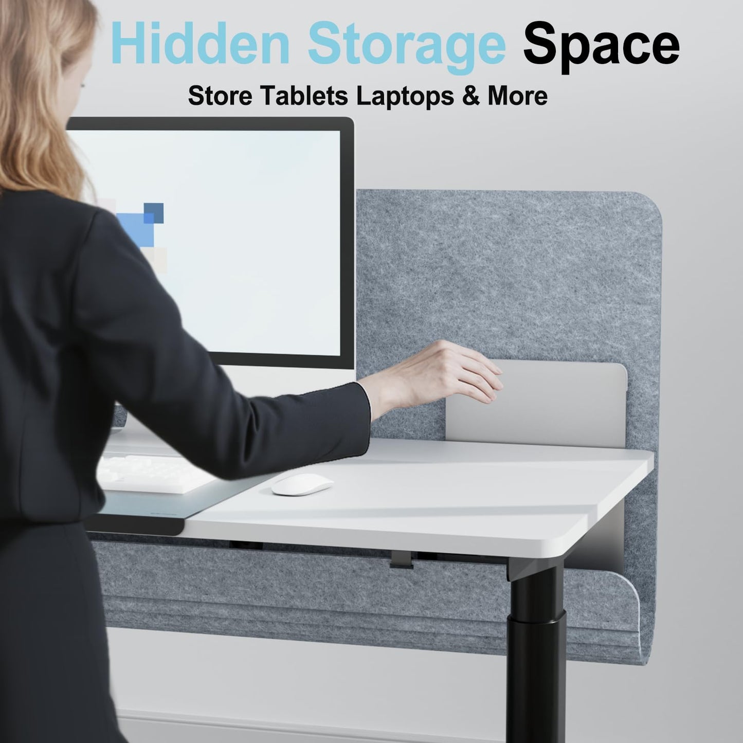 ERGO COLLECT Desk Privacy Panel with Wire Management, 47.2 x 22.5 inch Sound Absorbing Felt Cubicle Desk Divider with Hidden Cord Organizer, Clamp or Screw Mount, Acoustic Partition for Office & Home