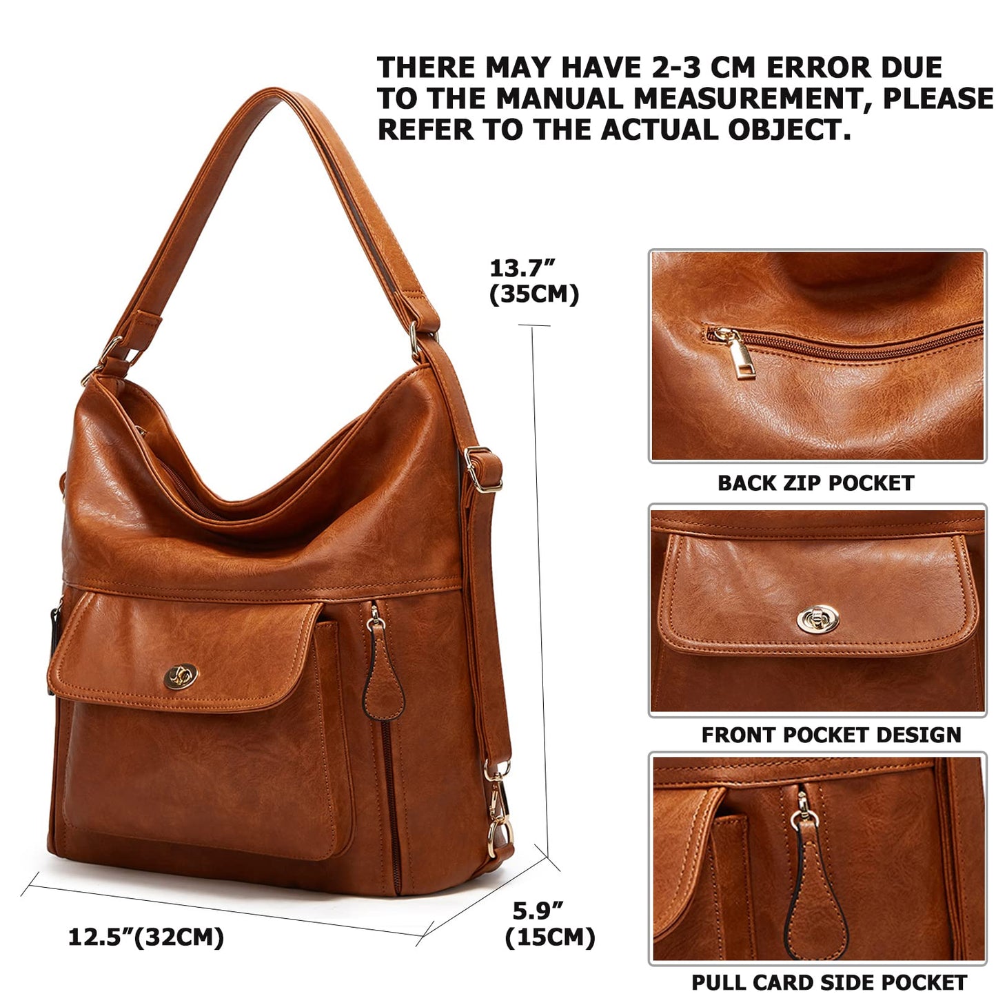 myfriday Vintage Leather Fashion Backpack Purse for Women Large Capacity Convertible Backpack Travel Daily Daypack (Brown)
