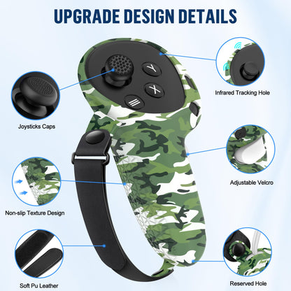 Silicone Cover Set Compatible with Meta Quest 3S Accessories, VR Protector Face Cover, Controller Grips, Front Shell Headset and Lens Protective for Oculus/Meta Quest 3s Accessories(Camouflage Green)