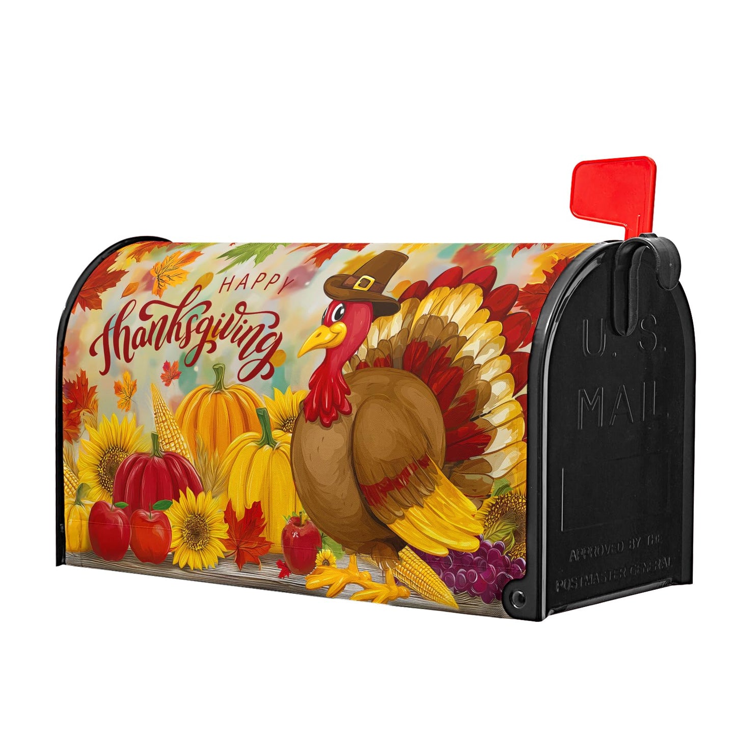 Autumn Thanksgiving Turkey Pumpkin Mailbox Cover Magnetic Large Size 25x21 Inch Fall Mail Box Cover Happy Thanksgiving Day Post Box Cover Wrap for Seasonal Farmhouse Garden Yard Outdoor Decoration