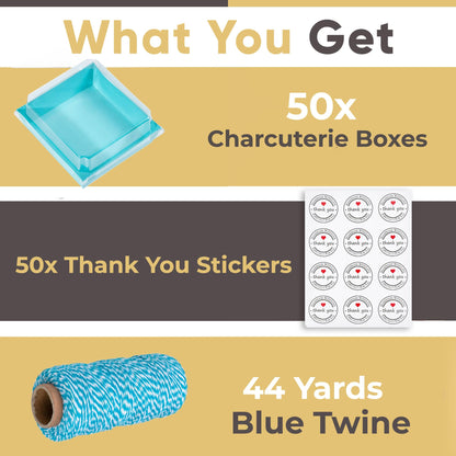 Leafiew 50 Pack Small Charcuterie Boxes with Clear Lids - To Go Paper Mini Charcuterie Box, Disposable Food Containers, 5Inch Dessert Boxes - Sandwich, Cookie, Sushi, Cake Slice, Strawberries (Blue)