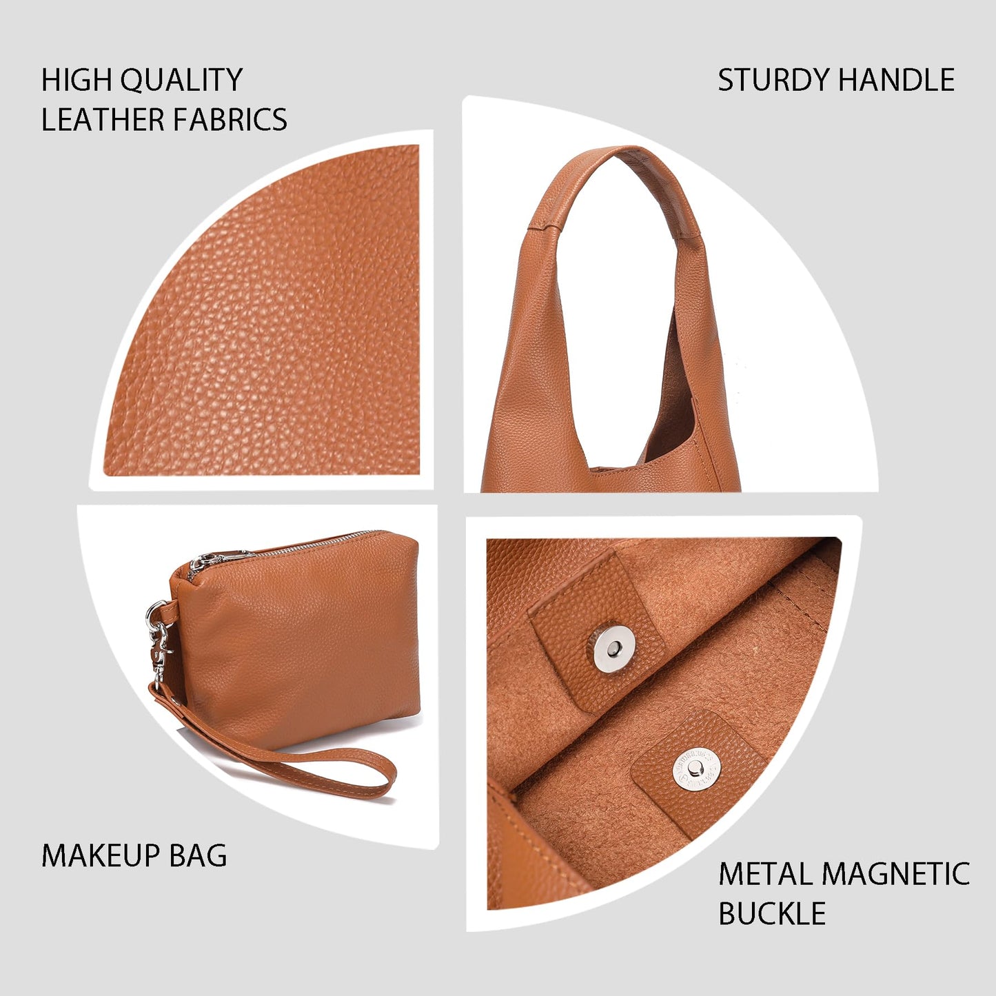 Premium Leather Purses and Handbags for Women – Large Tote Bag with Removable Zippered Pouch – Fashionable Shoulder Satchel for Casual and Designer