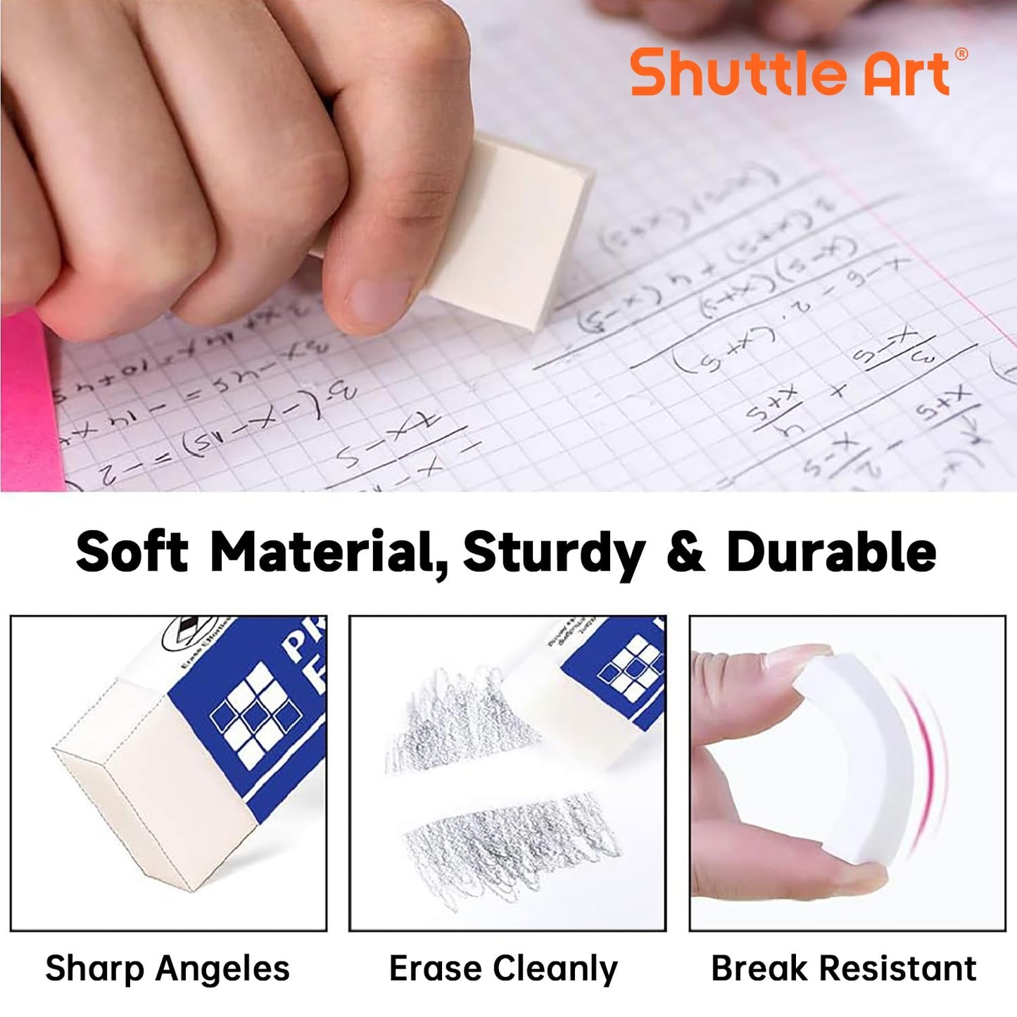 Erasers, Shuttle Art 144 Pack Premium Eraser Bulk, White Erasers Classroom Set for Kids Teachers as School and Office Supplies